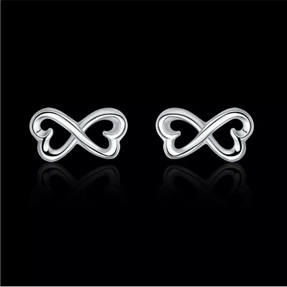 💖 Sterling Silver Double Heart Eternity Stud Earrings NEW - Picture 7 of 7